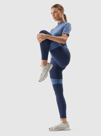 Women's high-waist running leggings - blue - navy blue - Size XS photo