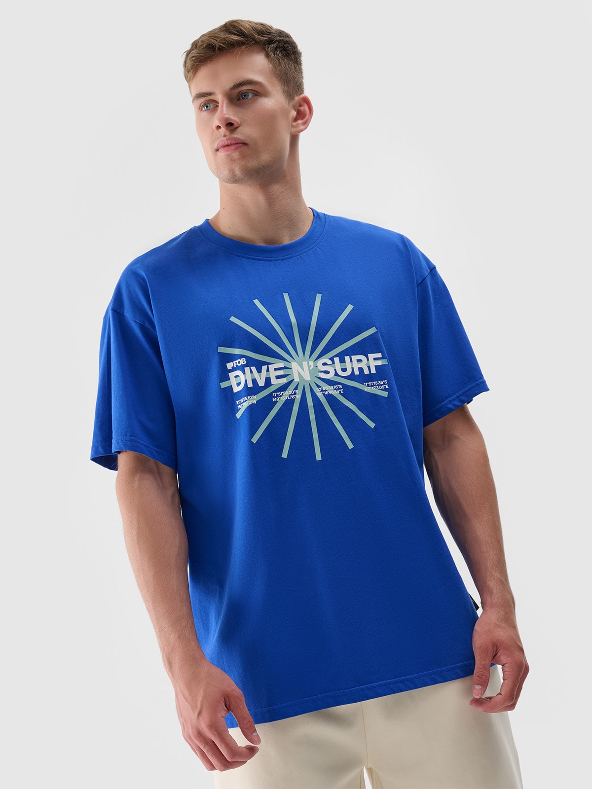 Tricou regular cu imprimeu pentru bărbați - albastru - mărimea L photo