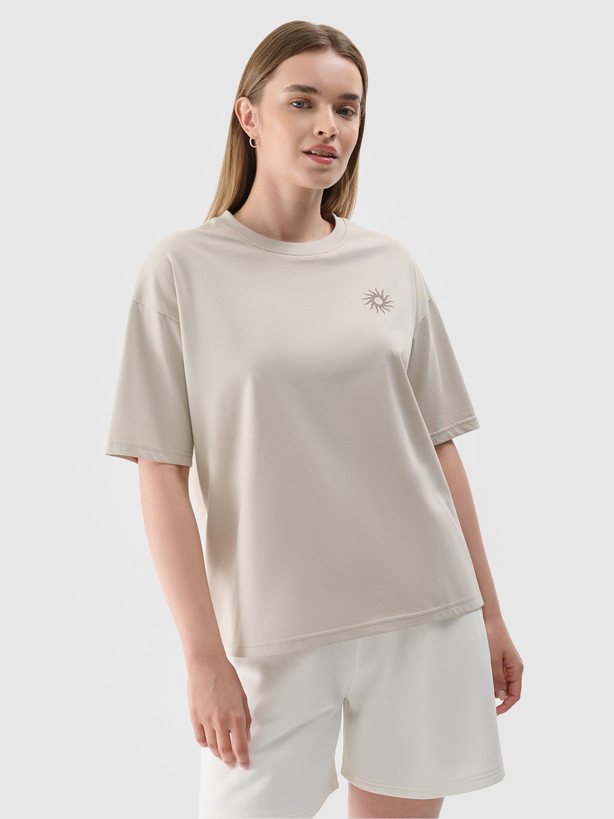 Tricou oversize cu imprimeu pentru femei - bej - mărimea L photo