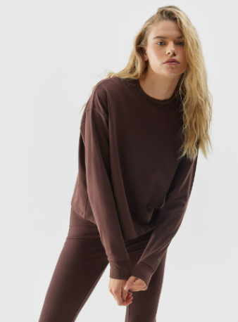 Women's organic cotton pullover sweatshirt without hood - brown - Size L Recomandăm 